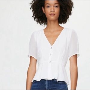 Wilfred White Sheer Button-up Short Sleeve Blouse